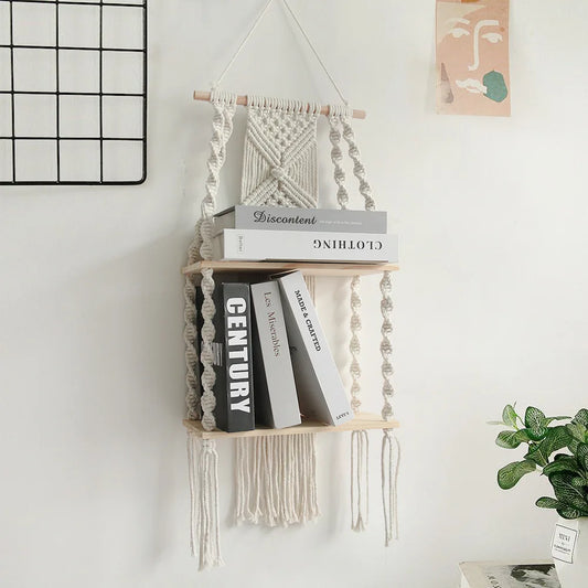 RopeCraft Double Wood Hanging Shelf Bag-IN-Decor