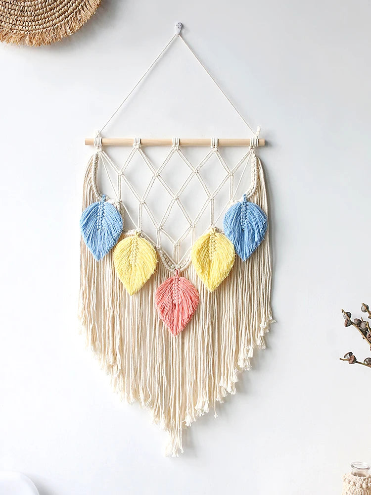 Multicolor Leaves Hand Woven Wall Hanging Bag-IN-Decor