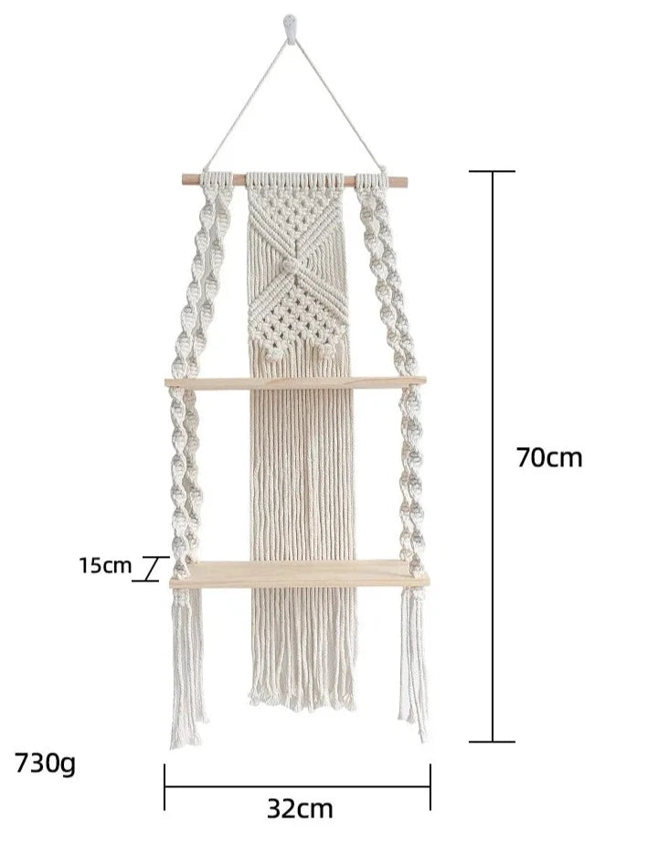 RopeCraft Double Wood Hanging Shelf Bag-IN-Decor