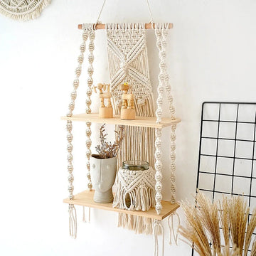 RopeCraft Double Wood Hanging Shelf Bag-IN-Decor