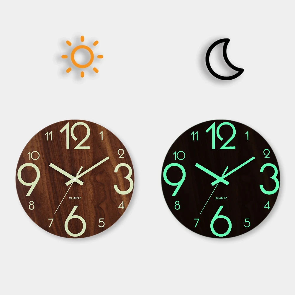 Silent Wooden Luminous Wall Clock Bag-IN-Decor