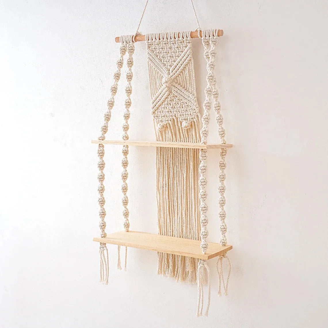 RopeCraft Double Wood Hanging Shelf Bag-IN-Decor