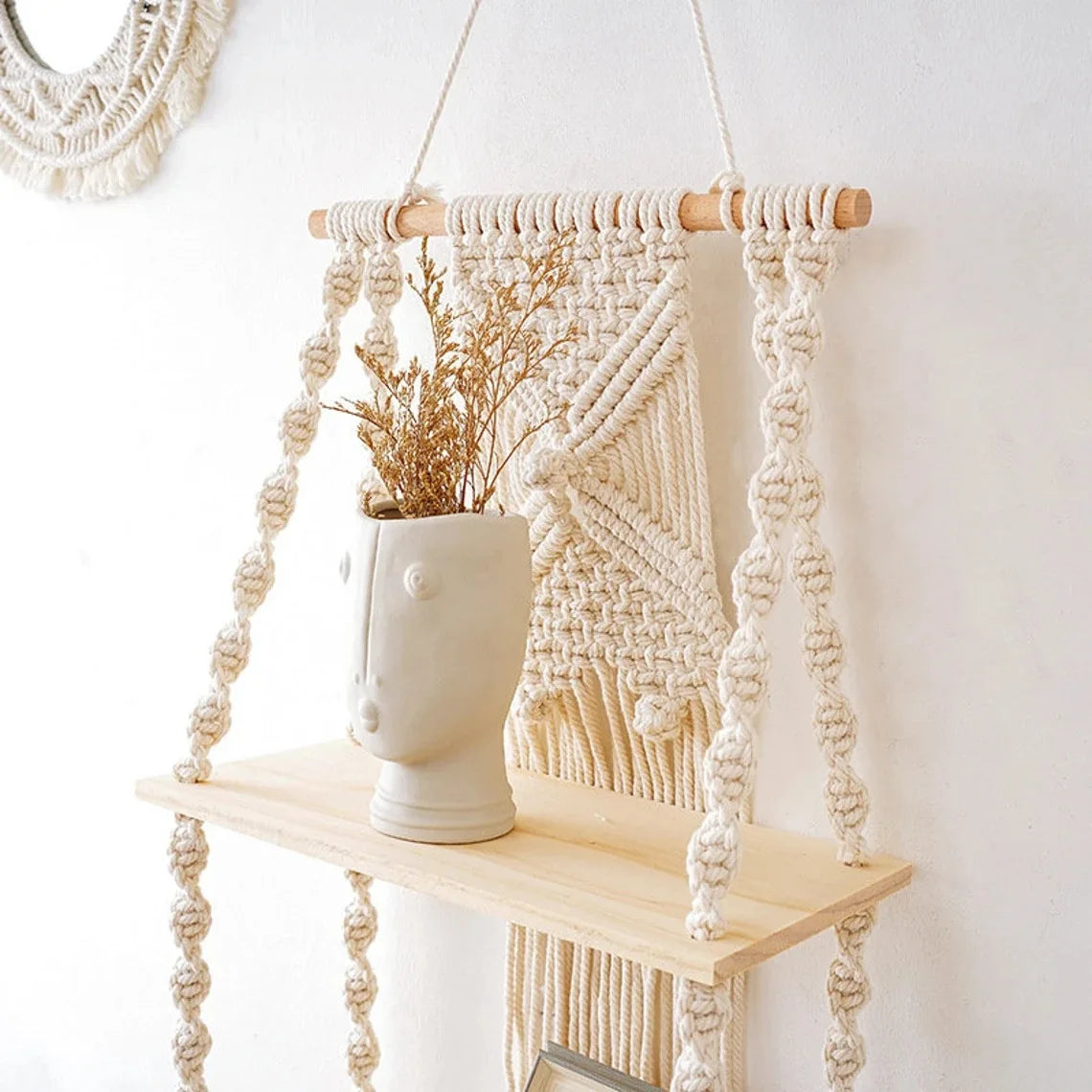 RopeCraft Double Wood Hanging Shelf Bag-IN-Decor