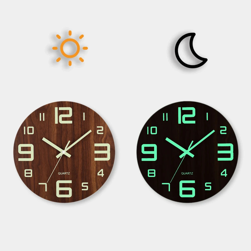 Silent Wooden Luminous Wall Clock Bag-IN-Decor