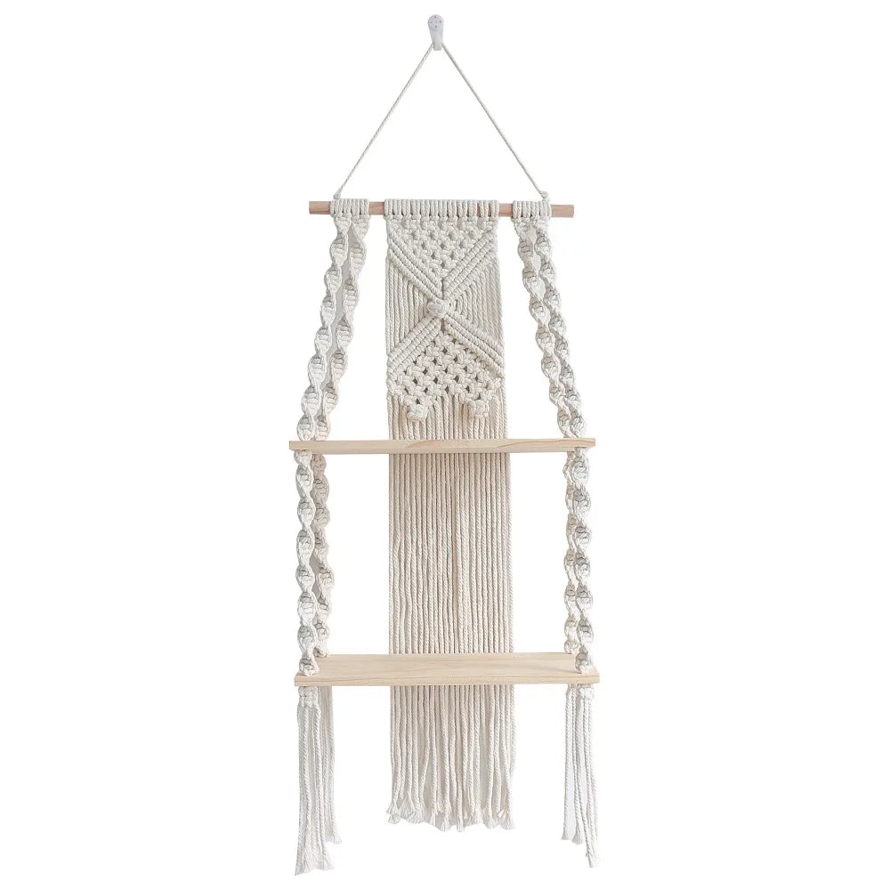 RopeCraft Double Wood Hanging Shelf Bag-IN-Decor