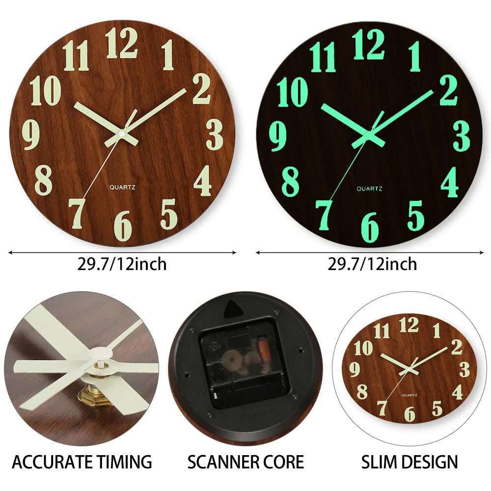 Silent Wooden Luminous Wall Clock Bag-IN-Decor