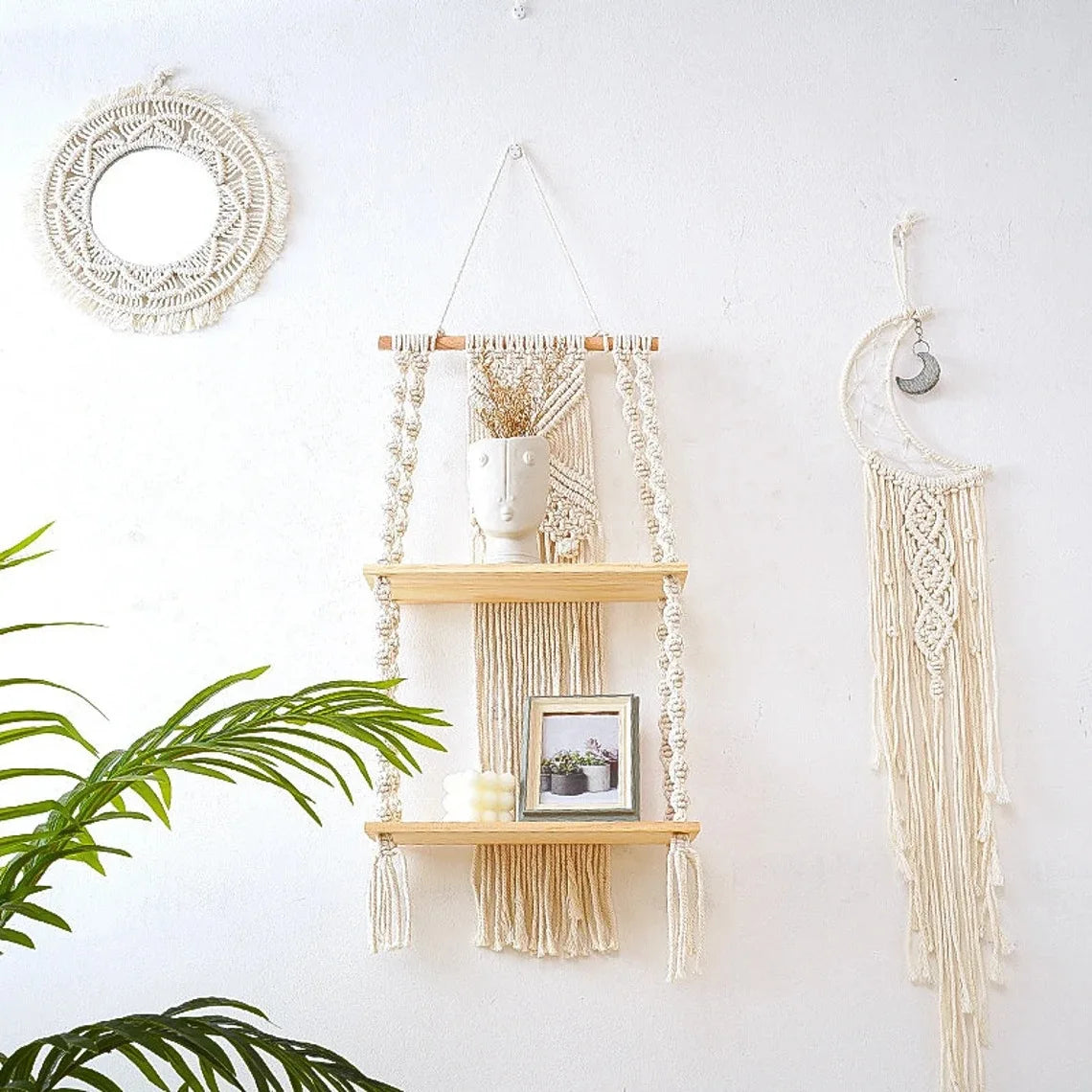 RopeCraft Double Wood Hanging Shelf Bag-IN-Decor